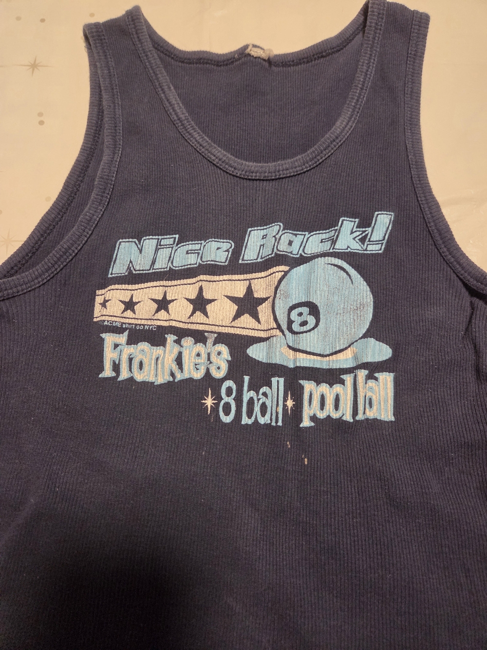 Vintage Graphic Muscle Tee Navy Blue Tank Top - "Nice Rack" 8 Ball